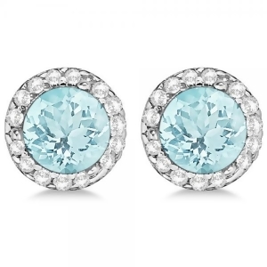 Diamond and Aquamarine Earrings Halo 14K White Gold 1.15tcw - All