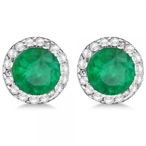 Diamond and Emerald Earrings Halo 14K White Gold 1.15ct - All