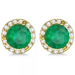 Diamond and Emerald Earrings Halo 14K Yellow Gold 1.15ct - All
