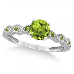 Vintage Style Peridot Engagement Ring 14k White Gold 1.18ct - All