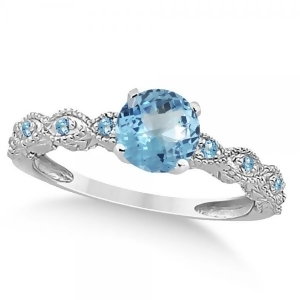 Vintage Style Blue Topaz Engagement Ring 14k White Gold 1.18ct - All