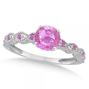 Vintage Style Pink Sapphire Engagement Ring in 14k White Gold 1.18ct - All