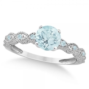 Vintage Style Aquamarine Engagement Ring in 14k White Gold 1.18ct - All
