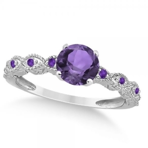 Vintage Style Amethyst Engagement Ring in 14k White Gold 1.18ct - All