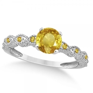 Vintage Style Yellow Sapphire Engagement Ring 14k White Gold 1.18ct - All