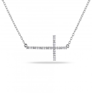 Diamond Sideways Cross Necklace for Women in Sterling Silver 0.10ct - All