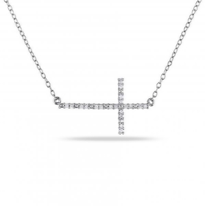 Diamond Sideways Cross Necklace for Women in Sterling Silver 0.10ct - All