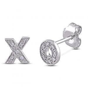 Diamond Pave Set Xo Stud Earrings in Polished Sterling Silver 0.05ct - All