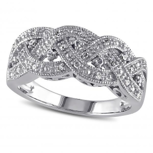 Diamond Band Weaved Braided Crossover Ring in Sterling Silver 0.13ct - All