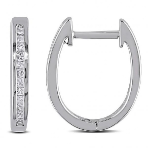 Channel Set Princess Diamond Huggie Earrings Sterling Silver 0.25ct - All