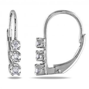 Graduated 3 Stone Diamond Drop Earrings Sterling Silver 0.25ct - All