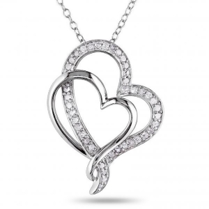 Double Open Heart Diamond Pendant Pave Set in Sterling Silver 0.25ct - All