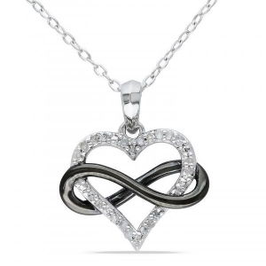 Diamond Heart w/ Black Rhodium Infinity Loop Sterling Silver 0.10ct - All