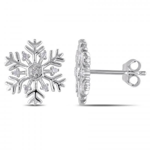 Snowflake Stud Earrings with Diamond Accents in Sterling Silver 0.06ct - All