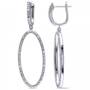 Hanging Circle Diamond Dangle Earrings Prong in Sterling Silver 0.10ct - All
