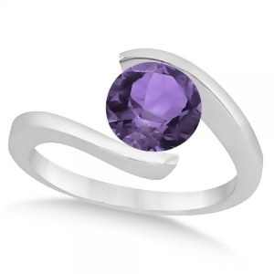 Tension Set Solitaire Amethyst Engagement Ring 14k White Gold 1.00ct - All