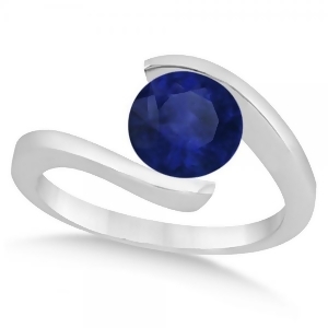 Tension Solitaire Blue Sapphire Engagement Ring 14k White Gold 1.00ct - All