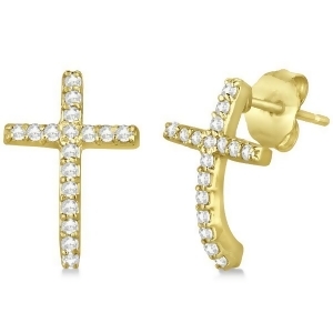 Pave Set Diamond Cross Post Earrings 14k Yellow Gold 0.33 carats - All