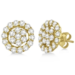 Diamond Cluster Earrings with Halo Pave Set 14k Yellow Gold 2.01ct - All