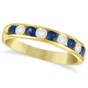Channel Set Blue Sapphire and Diamond Ring 14k Yellow Gold 0.79ctw - All