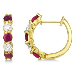 Prong Set Ruby and Diamond Hoop Earrings 14k Yellow Gold 1.94ct - All