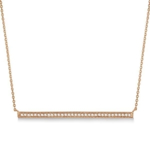 Pave Set Horizontal Diamond Bar Necklace 14k Rose Gold 0.33ct - All