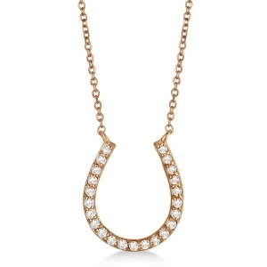 Pave Set Diamond Horseshoe Pendant Necklace 14k Rose Gold 0.20ct - All