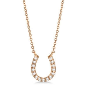 Pave Set Diamond Horseshoe Pendant Necklace 14k Rose Gold 0.15ct - All