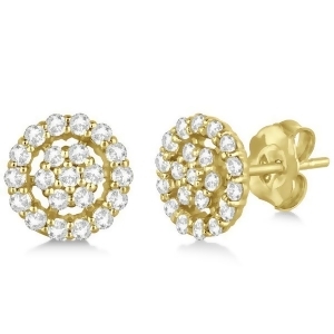 Diamond Cluster Earrings with Halo Pave Set 14k Yellow Gold 0.61ct - All
