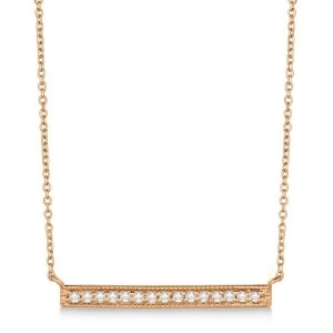 Pave Set Horizontal Diamond Bar Necklace 14k Rose Gold 0.15ct - All