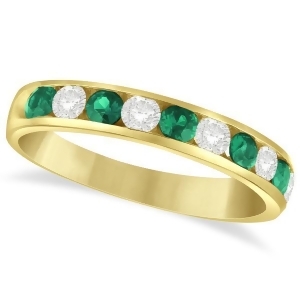 Channel Set Emerald and Diamond Ring Band in 14k Yellow Gold 0.79ctw - All