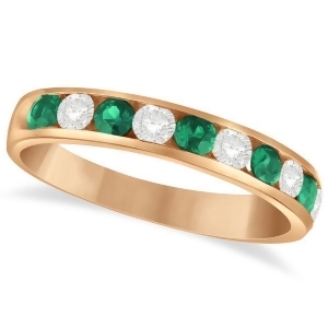 Channel Set Emerald and Diamond Ring Band in 14k Rose Gold 0.79ctw - All
