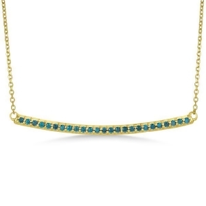 Thin Round Blue Diamond Curved Bar Necklace 14k Yellow Gold 0.25ct - All