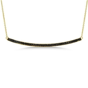 Thin Round Black Diamond Curved Bar Necklace 14k Yellow Gold 0.40ct - All