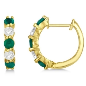Prong Set Emerald and Diamond Hoop Earrings 14k Yellow Gold 1.64ct - All