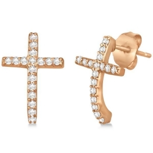 Pave Set Diamond Cross Post Earrings 14k Rose Gold 0.33 carats - All