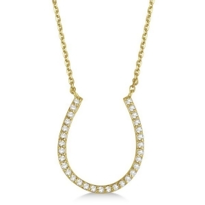 Pave Set Diamond Horseshoe Pendant Necklace 14k Yellow Gold 0.25ct - All