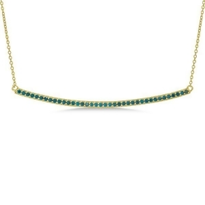 Thin Round Blue Diamond Curved Bar Necklace 14k Yellow Gold 0.40ct - All