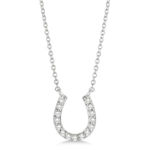 Pave Set Diamond Horseshoe Pendant Necklace 14k White Gold 0.15ct - All