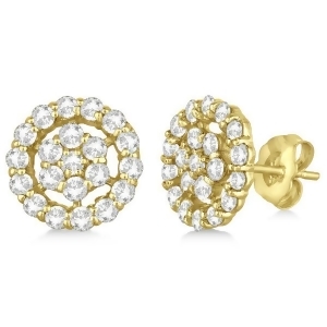Diamond Cluster Earrings with Halo Pave Set 14k Yellow Gold 1.50ct - All