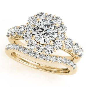 Diamond Frame Flower Ring and Band Bridal Set in 14k Yellow Gold 2.30ct - All