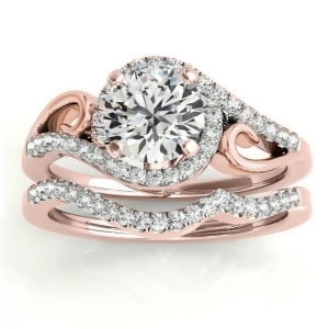 Diamond Swirl Engagement Ring and Band Bridal Set 14k Rose Gold 0.36ct - All