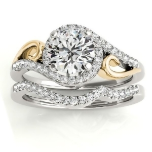 Diamond Swirl Engagement Ring Bridal Set 14k Two-Tone Gold 0.36ct - All