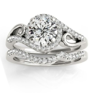 Diamond Swirl Engagement Ring and Band Bridal Set 14k White Gold 0.36ct - All