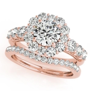 Diamond Accented Halo Bridal Set in 14k Rose Gold 2.30ct - All