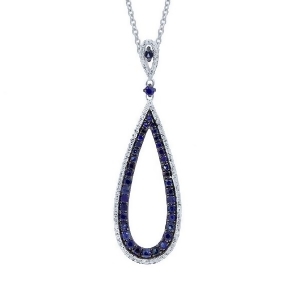 0.24Ct Diamond and 0.82ct Blue Sapphire 14k White Gold Pendant Necklace - All