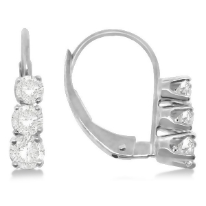 Three-stone Leverback Diamond Earrings 14k White Gold 0.24ct - All