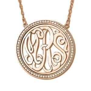 Monogram Initial Necklace with Diamond Accents 14k Rose Gold 0.34ct - All