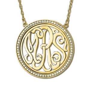 Monogram Initial Necklace with Diamond Accents 14k Yellow Gold 0.34ct - All
