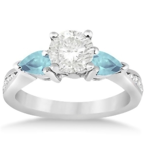 Diamond and Pear Aquamarine Engagement Ring 18k White Gold 0.79ct - All